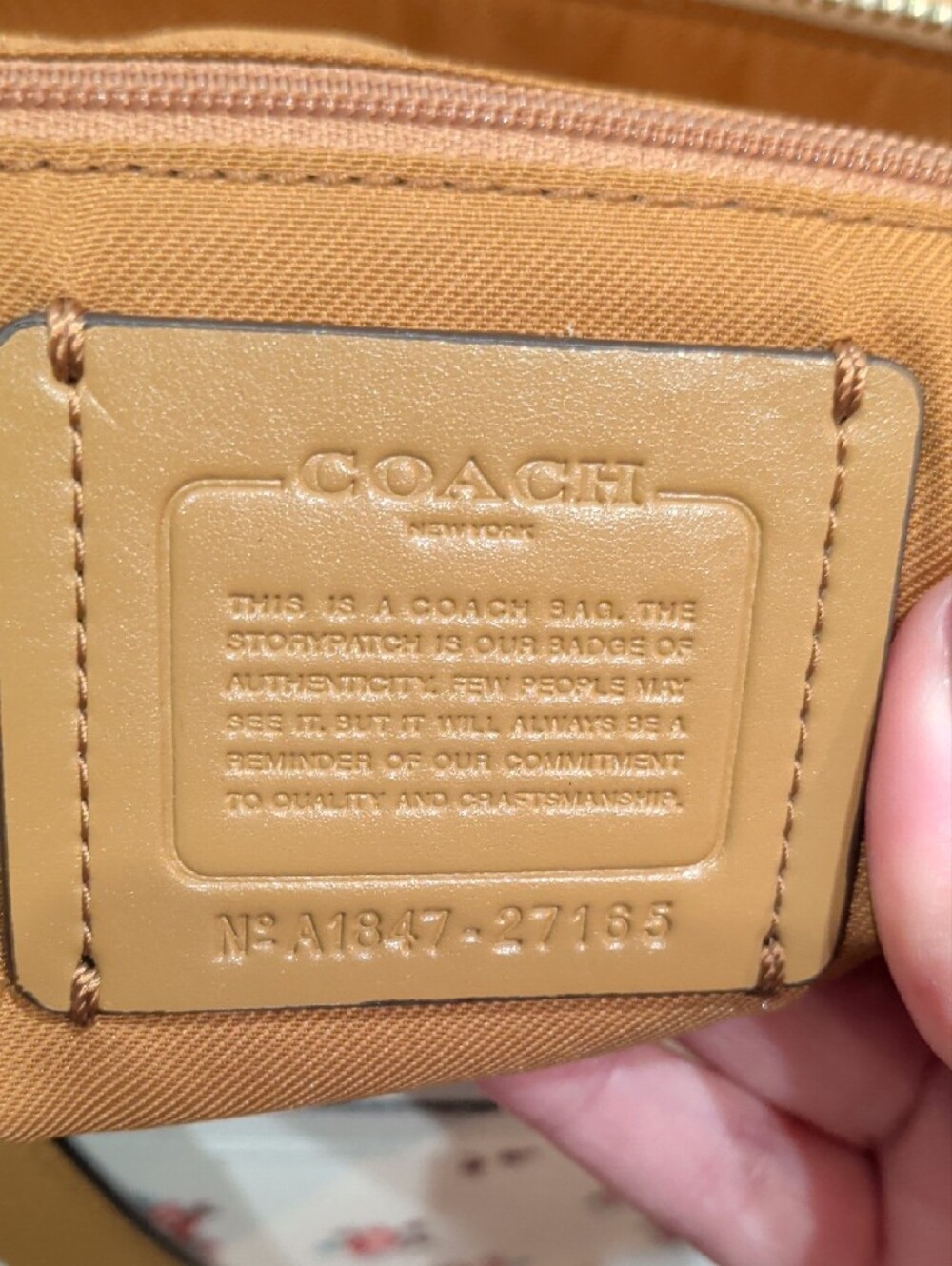 Coach Cream Tote with Pink Floral Print and Tan Leather Tag - Picture 10 of 17